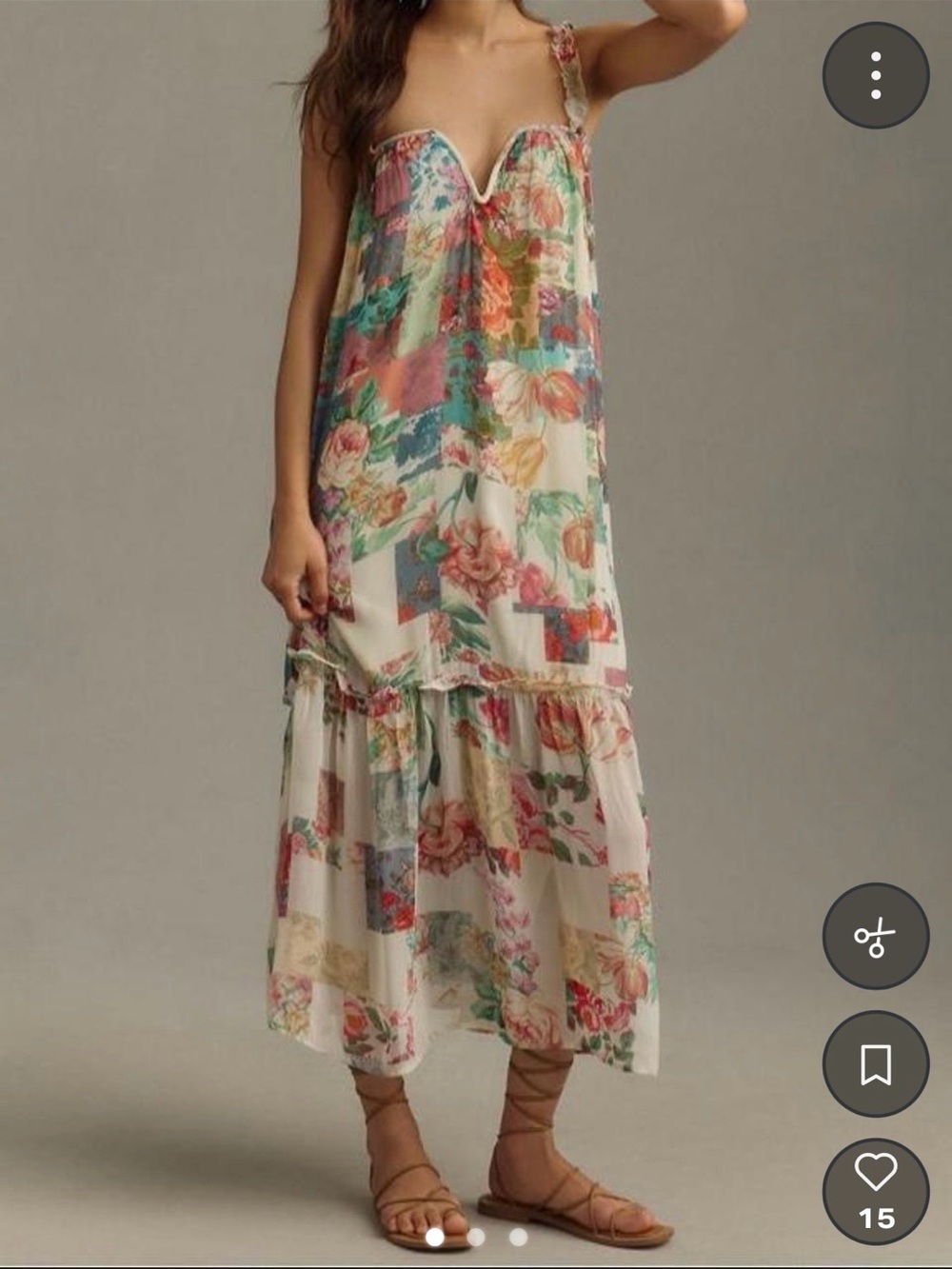 Anthropology unique Floral Patchwork Maxi Dress in Cream and Pastel Hues